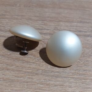 Vintage Sterling Pat Pending Large Cabochon Faux Pearl Button Earrings